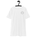 Front view — Mr Happy embroidery on white premium heavyweight tee